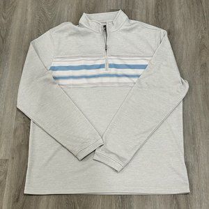 Pebble Beach Performance Quarter Zip Pullover - Lt Grey/White/Blue - NWOT